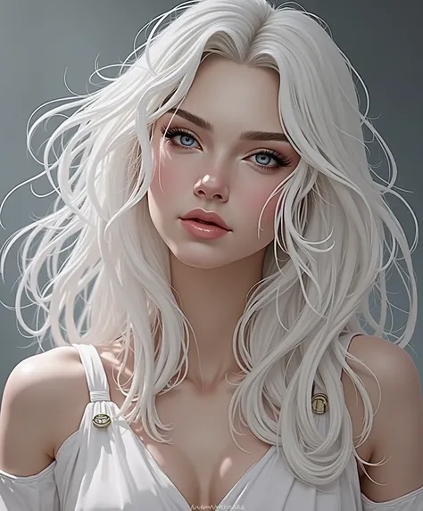 Nyx, the ancient Greek goddess of night, flowing white hair, ethereal portrait, high detail, Masterpiece, detailed face, white hair, realistic, High Quality , high definition