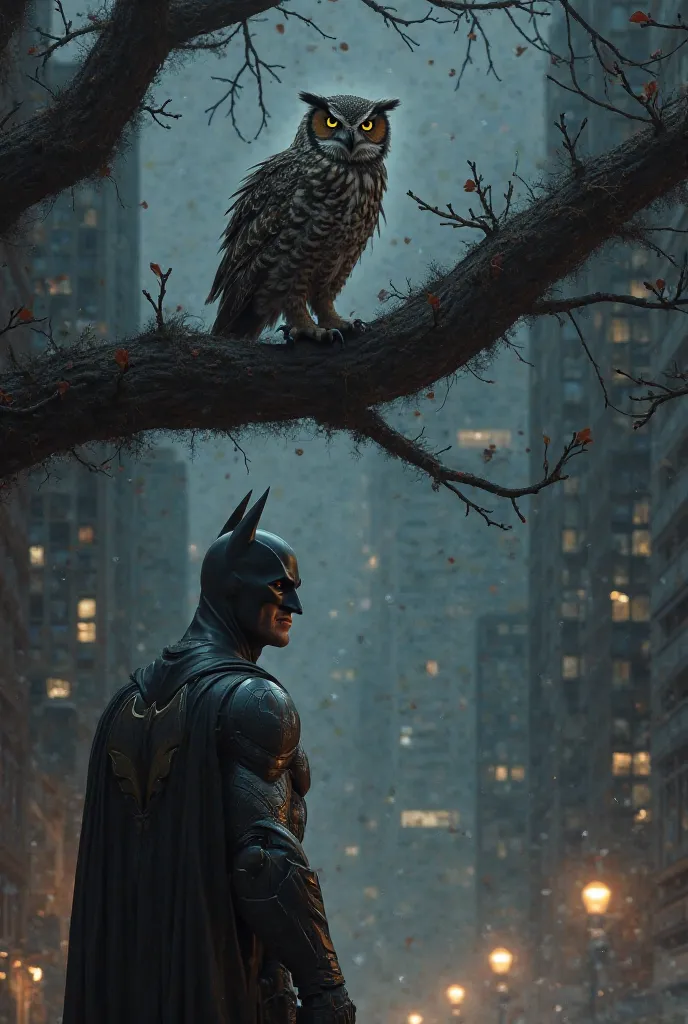 The owl says hello to Batman

