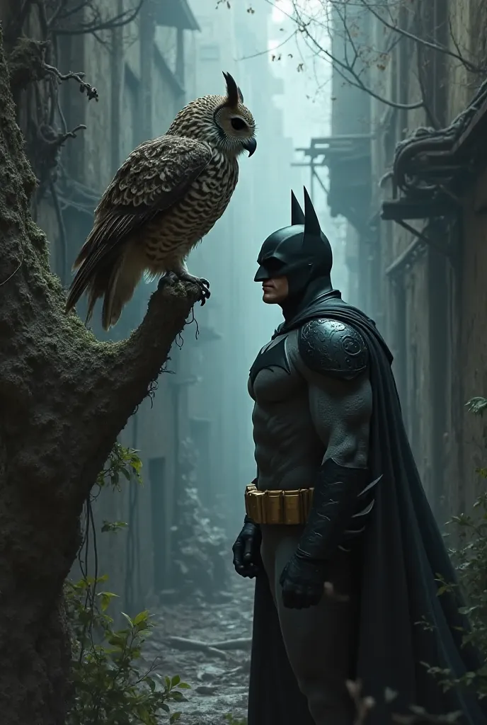 The owl and Batman go to each other 