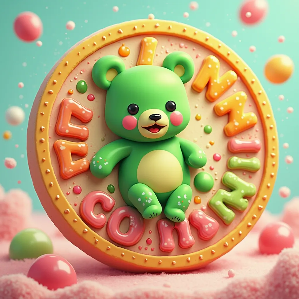 GUMMY COIN crypto coin with Gummibe green bear and GUMMY COIN lettering