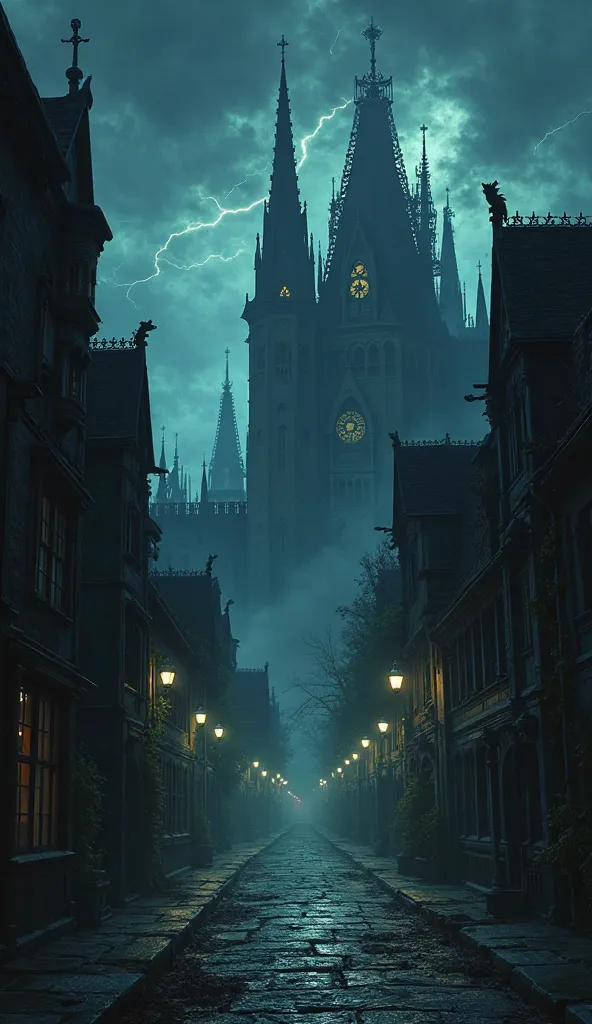 Gothic horror scenery、city、night