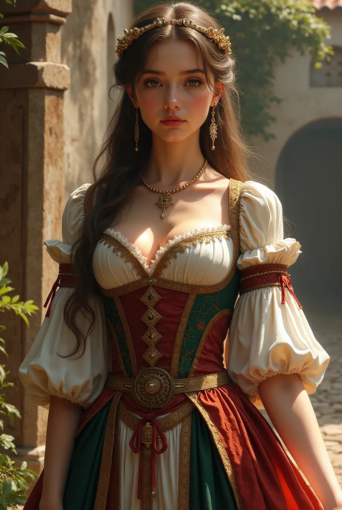 young girl in medieval clothes with big breasts