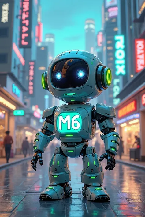 Create an image of a bot named M6 Store with a Robux theme
