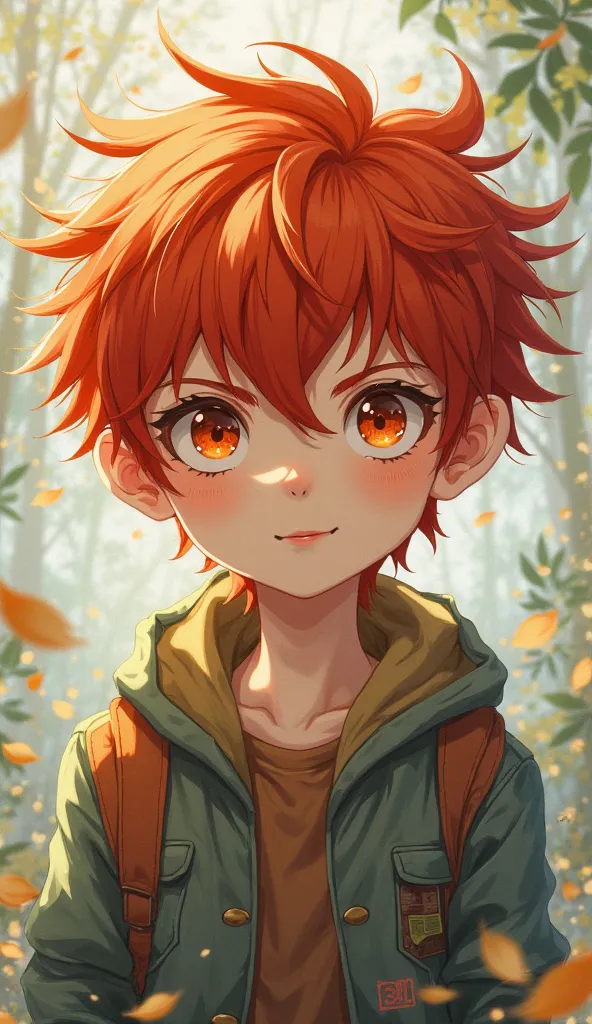 red haired, owl eyed, short haired boy anime