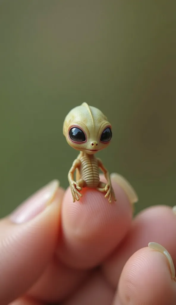 little baby alien、The、So cute、 charming、photo that stopped on my finger is very realistic and、accurately captures the delicate features of miniature aliens、4K、HDR、Studio Lighting、Ultra Fine Painting、sharp focus、physics-based rendering、extreme detail、Profes...