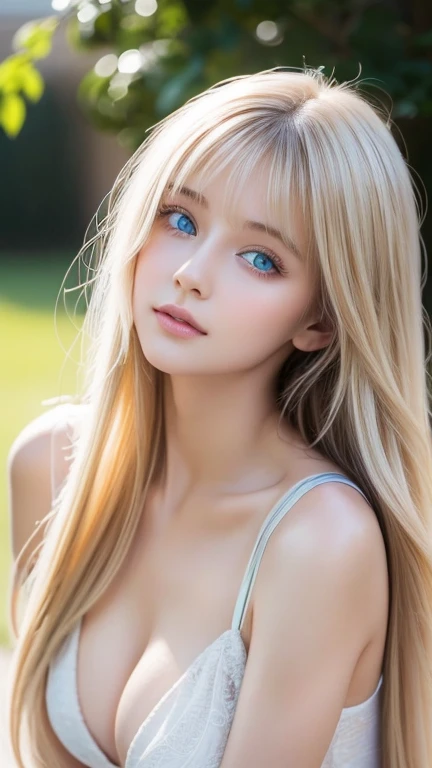 A beautiful girl with super long blond hair and extremely bright light blue eyes that stand out is taking pictures, Gorgeous young age model ,  portrait of Sophie Mudd , Beautiful girl model,  cute beautiful girl , とてもBeautiful youngい女の子,  showing off her ...