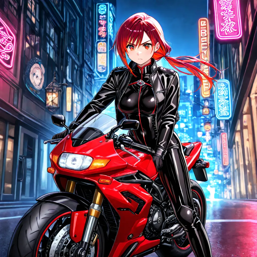  Anime Girl、are riding motorbikes、 girl、red hair、One person、zoom