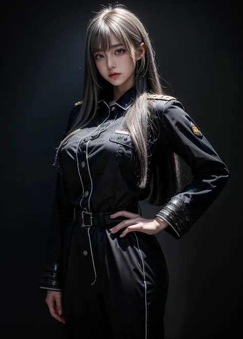 black clothes,bangs,Waist length hair,almond shape eyes,{{{{{silver eyes}}}}},{{{{{dull bangs}}}}},(slanted eyes},{{whole body},{{{1 girl}}}, long hair, straight hair,{{{{silver hair}}}},{{{tsurime}}},30years old,{Medium chest},silver eyes,{{{masterpiece}}...