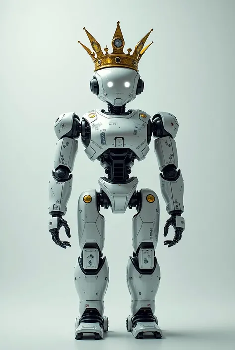 A robot standing with crown on head, Crown in the theme of Facebook Ads data on the crown, a fairly robotic crown. (Clean background)