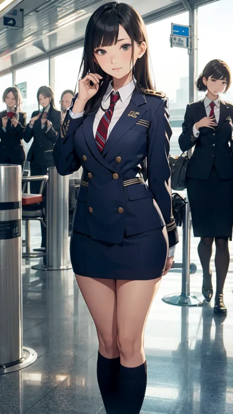 Newcomer Cabin Attendant、20 years old、airport、 standing with different breasts 、 stewardess 、 cabin attendant、uniform、 tight skirt 、(navy uniform)



