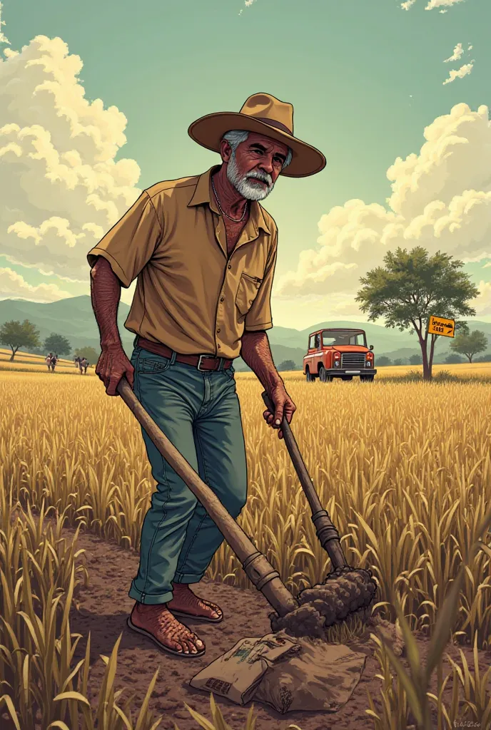 Empty Promises

Vignette 1:

Scene:  An open field , with a farmer of approximately 62 years old, Don Pedro, with a strong build and sun-tanned skin. He is plowing the land with a hoe under an inclement climate. in the distance, you see an entry with a str...