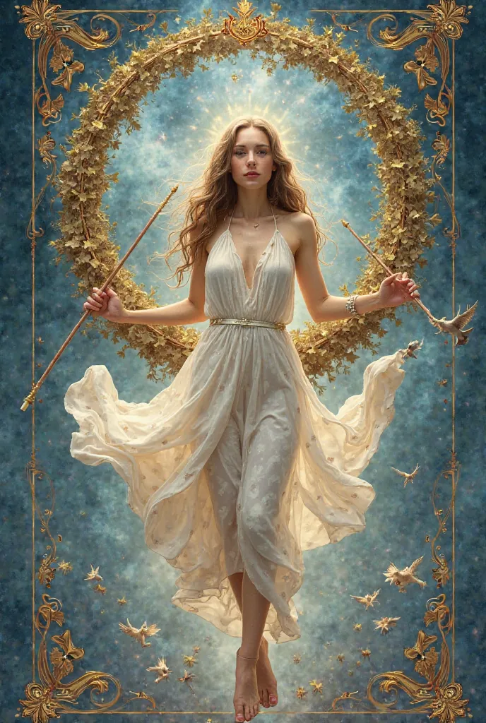 Make a tarot card,  tongue , Sharp with brightness and lighting. 

 Visual Description :

Central Figure: A beautiful and beautiful young woman, with pinkish white skin, Healthy.  Very sensual woman, long hair in brown color, beautiful and powerful with li...