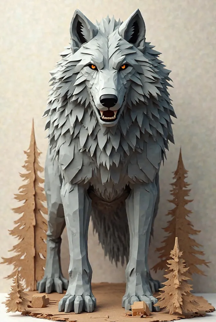 Cardboard style a tall gray wolf