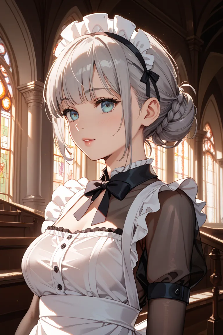 The gray-haired maid's clothes show through and you can see her skin