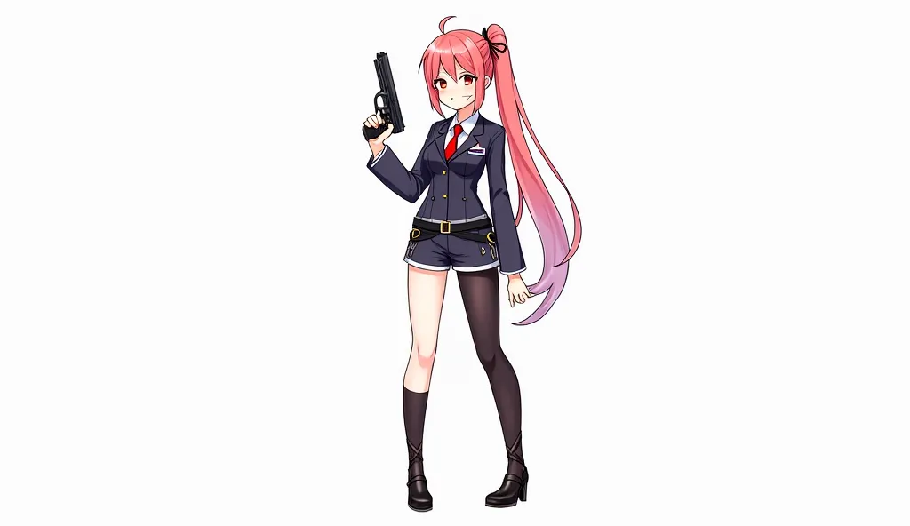 Zenzero、 Genshin、 Resonance、 sexy、full body、standing up picture、 business shirt 、heel、 harness belt、simple background、Clothes that show through the chest、shorts、Garter Belt、asymmetrical stockings、is cool、Vtuber、adult older sister、 see-through tops 、 gun、 g...