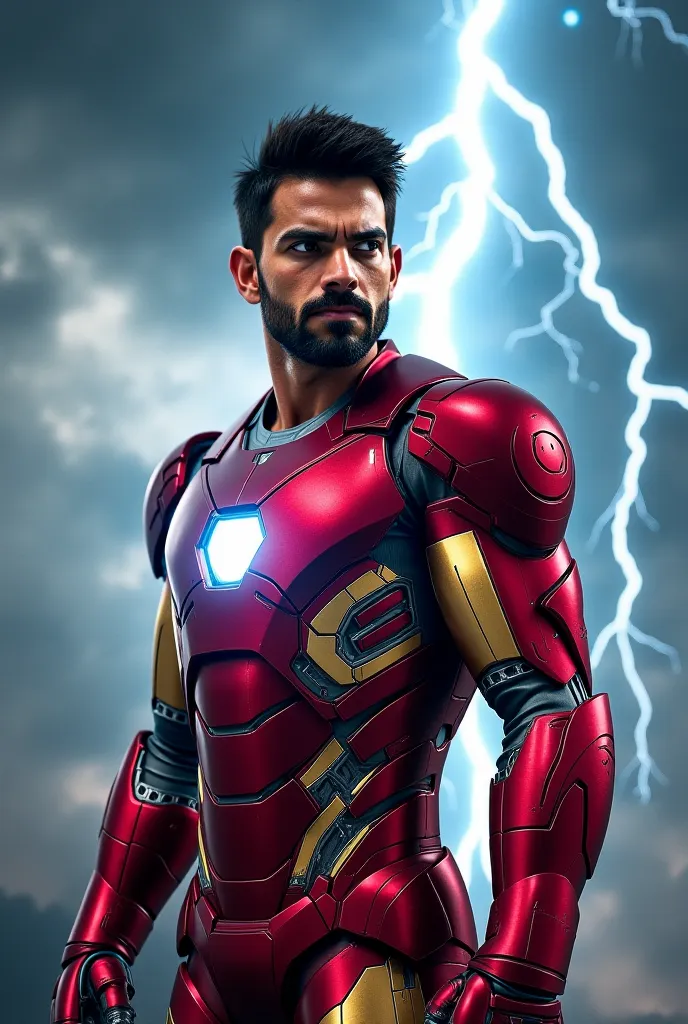 Virat Kohli as ironman in lightning background 