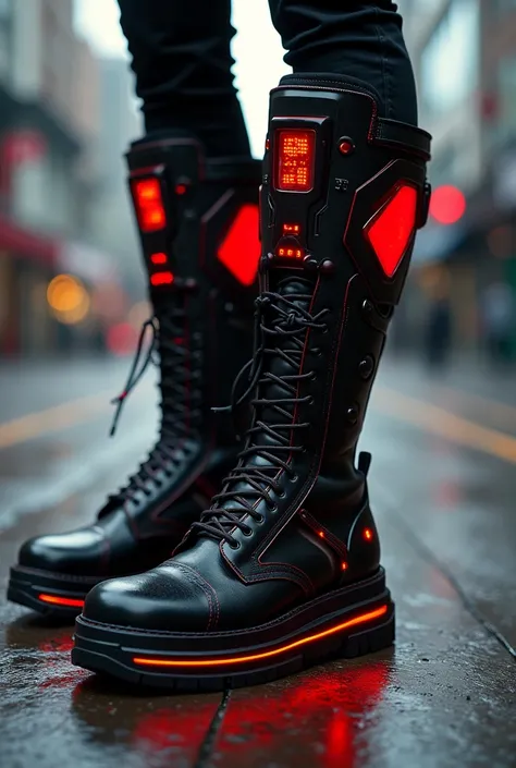  platform boots , black color, details color red, boots with advanced technology, accessories, hero boots 