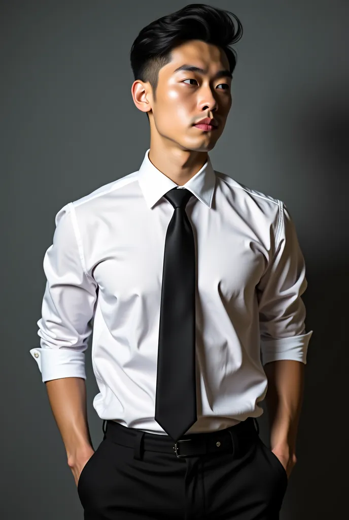 1 Handsome Korean Gentleman, Age 27, lawyer, Dress Shirt and Necktie, lawyer,  provocative and erotic pose, Armpit sweat, Vietnamese Scene,  professional attire, Handsome and classy ,  is wearing a uniform,  sexy abstinence, Wearing a blouse, Masculine and...