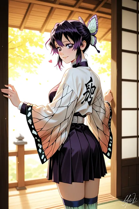 Shinobu kocho from demon slayer, standing in front, cute face, aesthetic 