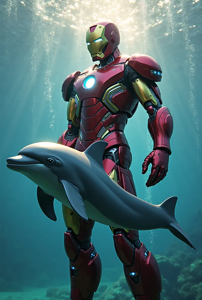 Create a image of iron man with dolphin 