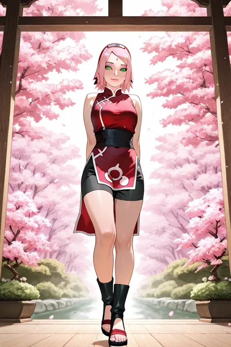 Sakura from naruto, standing in front, cute face, aesthetic 