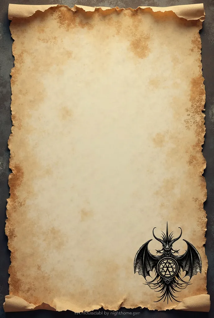 Demonic and macabre fantasy symbols of a curse, Place yourself on a lower right side of a large sheet of clear antique paper, which is empty for a 90%, it will be the background for future content