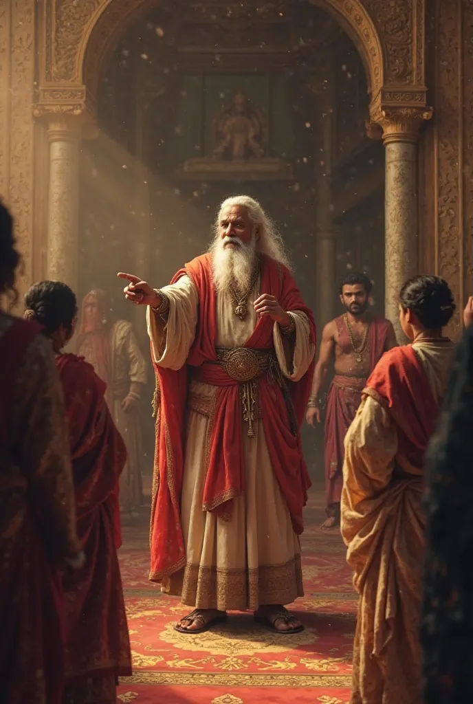 The old sage standing confidently in the royal courtroom, pointing towards the guilty elder queens while revealing the truth.

King Vikram: Eyes filled with rage, gripping his throne’s arms tightly.

Sumati & Roopvati: Shocked and trembling, knowing their ...