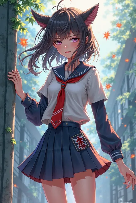 girl,school uniforms,wild,skirt,looking at viewers,anime style,tall,full body scale, Knee-length skirt