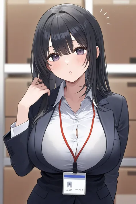 suit、Office worker girl、Big Breasts、 black hair