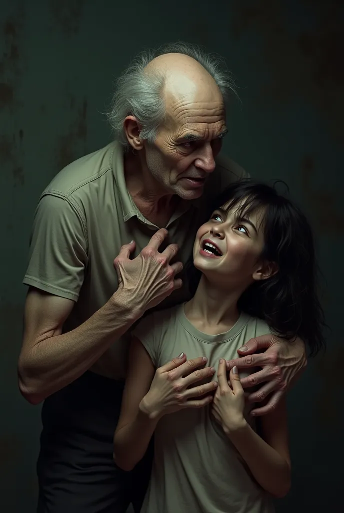 Old man grabbing young girl boobs