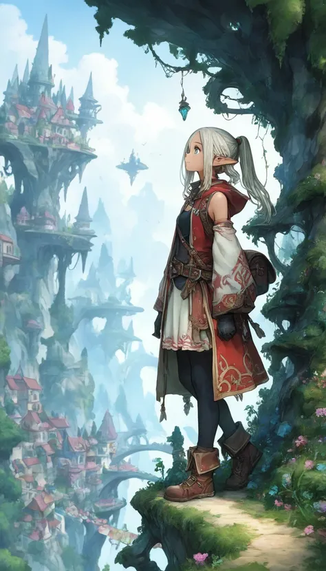 (1 girl)    , foot,adventure,fantasy world,Another race that stands out in the background,masterpiece