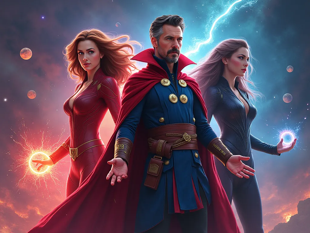 fond d'ecran marvel avec Wanda et docteur strange vision et Agatha harkness dessus