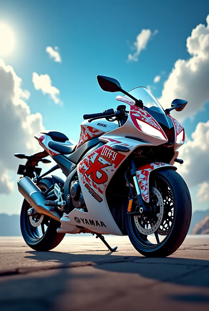 Create Yamaha R15M with custom coverset theme Luffy Gear 5 with white colour