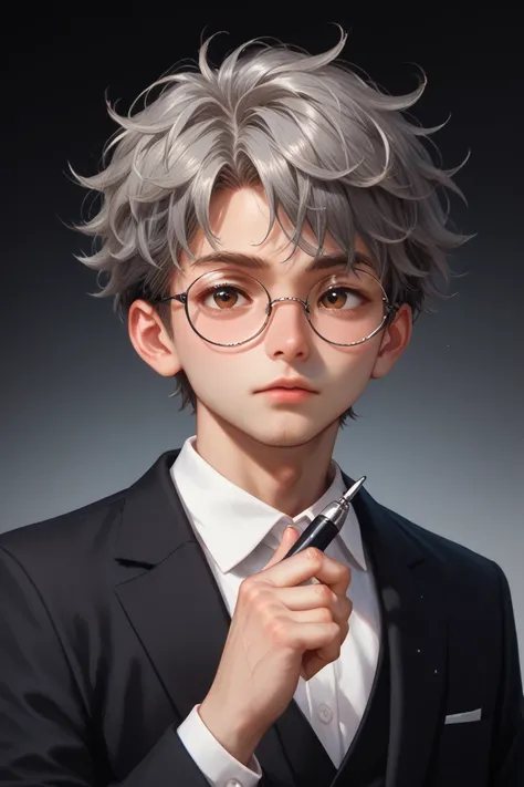 Cool Young Man Man No Makeup High Definition, Masterpiece, precise, is anatomically correct., max resolution, Gray hair, Thick-headed, Messy hairstyle, Japanese hair ,  icon, brown eyes,  Fun  /  more than ,  playful , full character design, Aperture F1.8,...