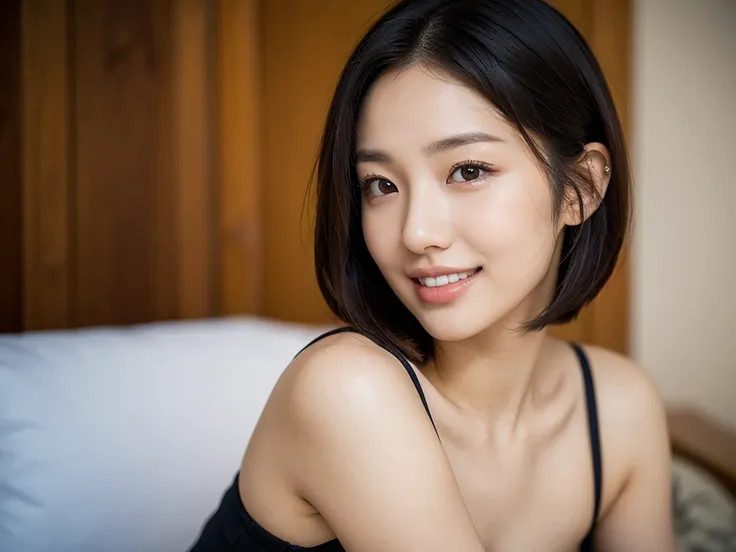 masterpiece, realistic, photorealistic, best quality, beautiful detailed, front light, sharp focus, depth of field, portrait, front view, a beautiful 20-year-old Japanese woman, solo:1.2, very short cut hair, looking at viewer:1.2, best quality real textur...