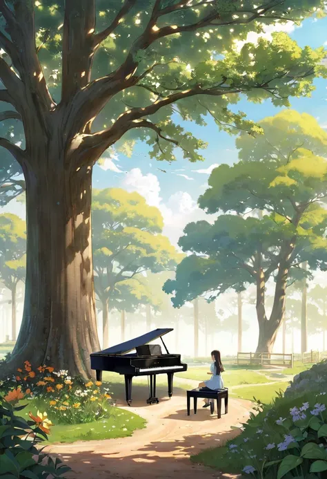 Landscape with piano and big tree