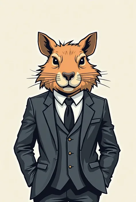 Create a minimalistic line art Sharp edge Pikabala capybara wearing suit nascot, Our company produces high-end pocket knives, and we want to design a mascot with the image of a Pikabala capybara, which can only be used as a reference and cannot be similar....