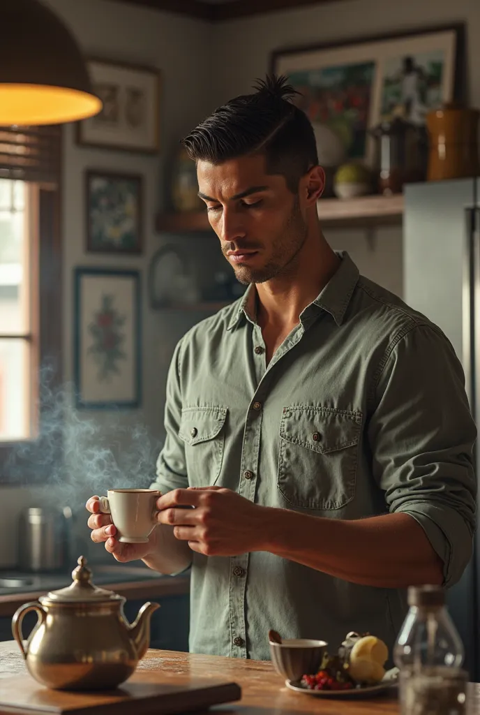 Christiano Ronaldo making tea