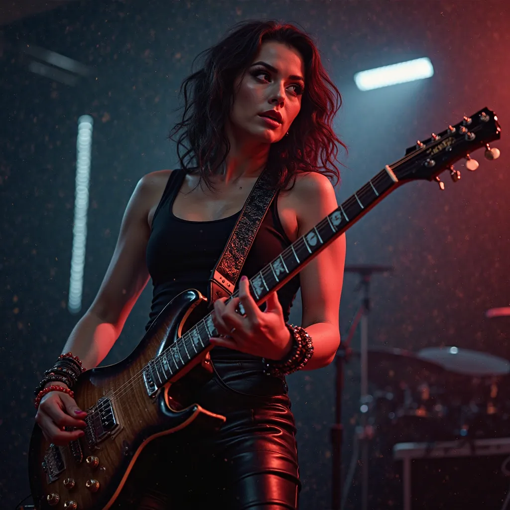  beautiful female rock guitarist , Brilliant Lighting ,