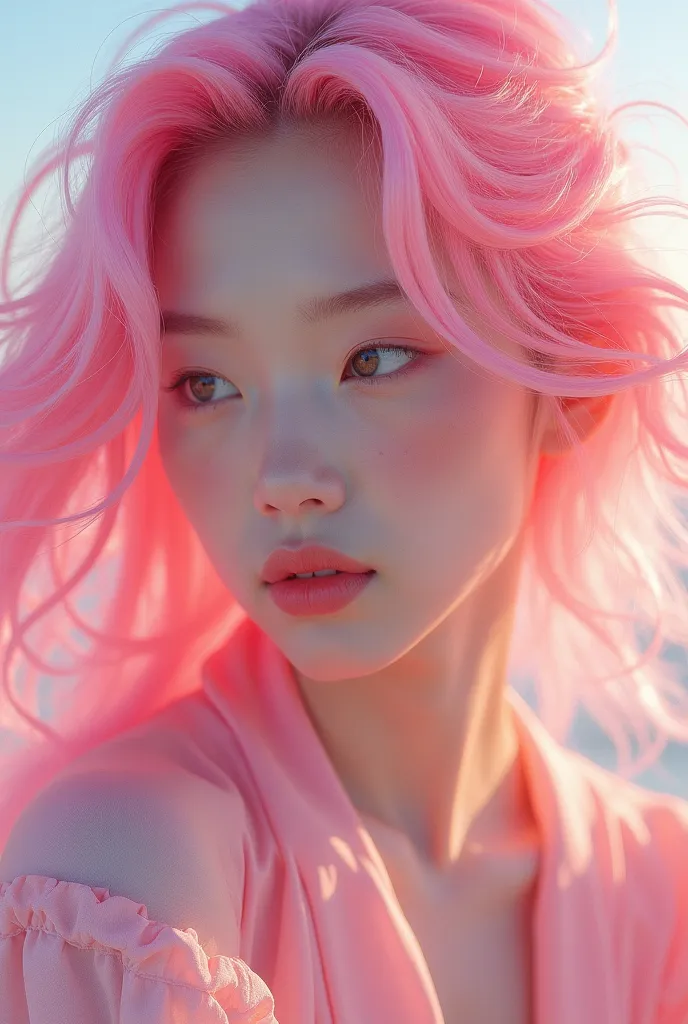  An Asian girl with pink hair  