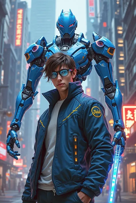 Withack: A handsome young man with disheveled brown hair and blue colored electronic glasses. He wears a mechanical jacket with the logo "With" On her arms , as well as a glove high-tech hand that emits blue light.

Titan-With: A large robot with a sleek d...