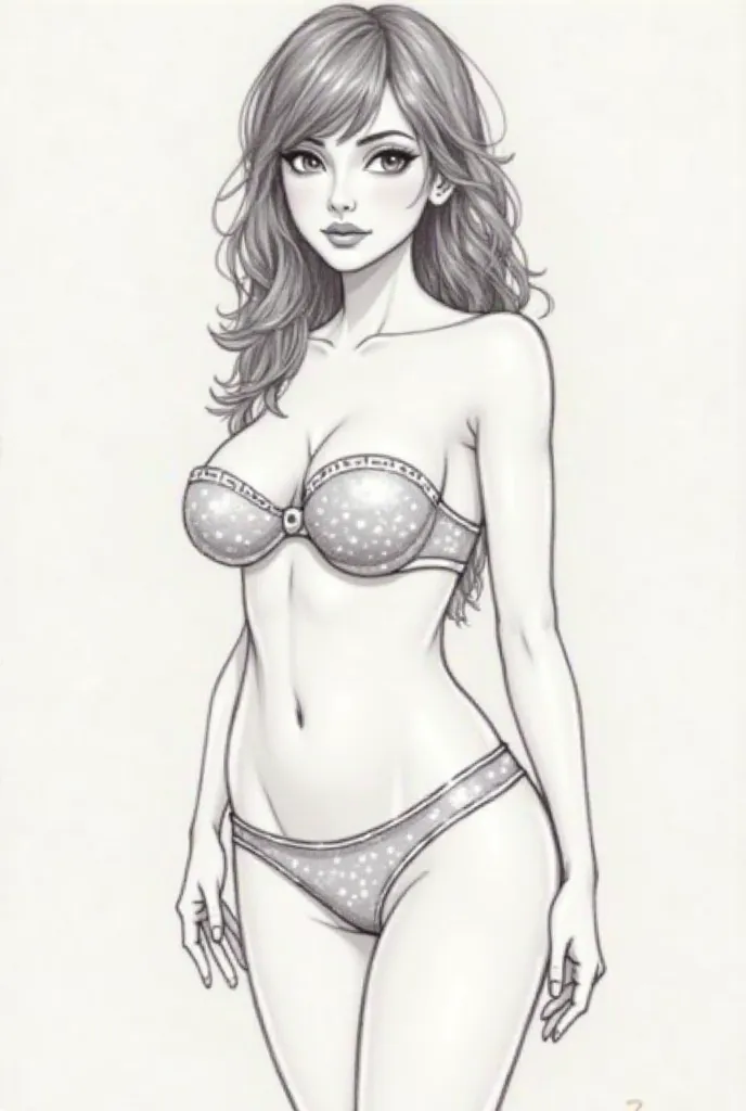 Draw a girl without clothes and underwear with a big breast
