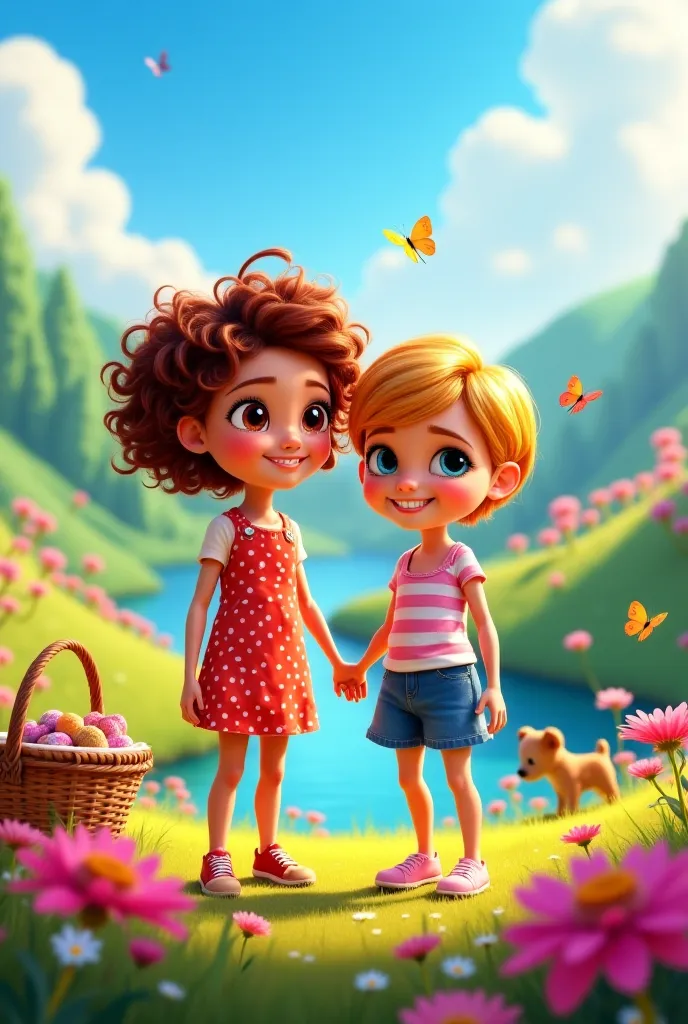 A Pixar-style image of a girl with the name Nere and a girl with the name Jessy 