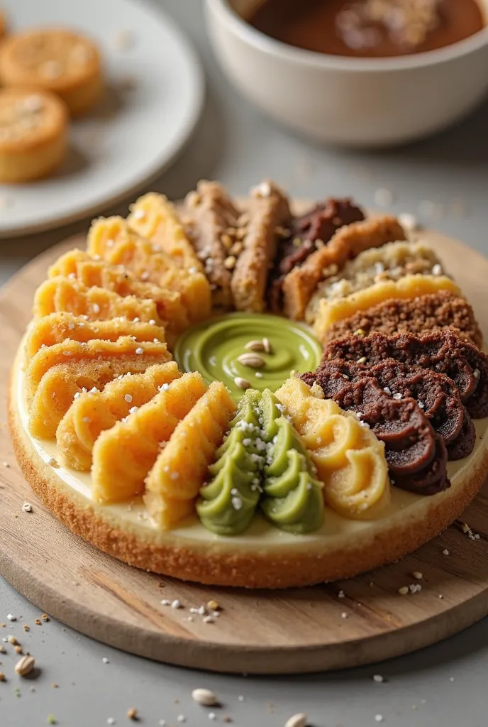 Kunafa and Pistachio paste and Nutella fudge
In a circle big shape 