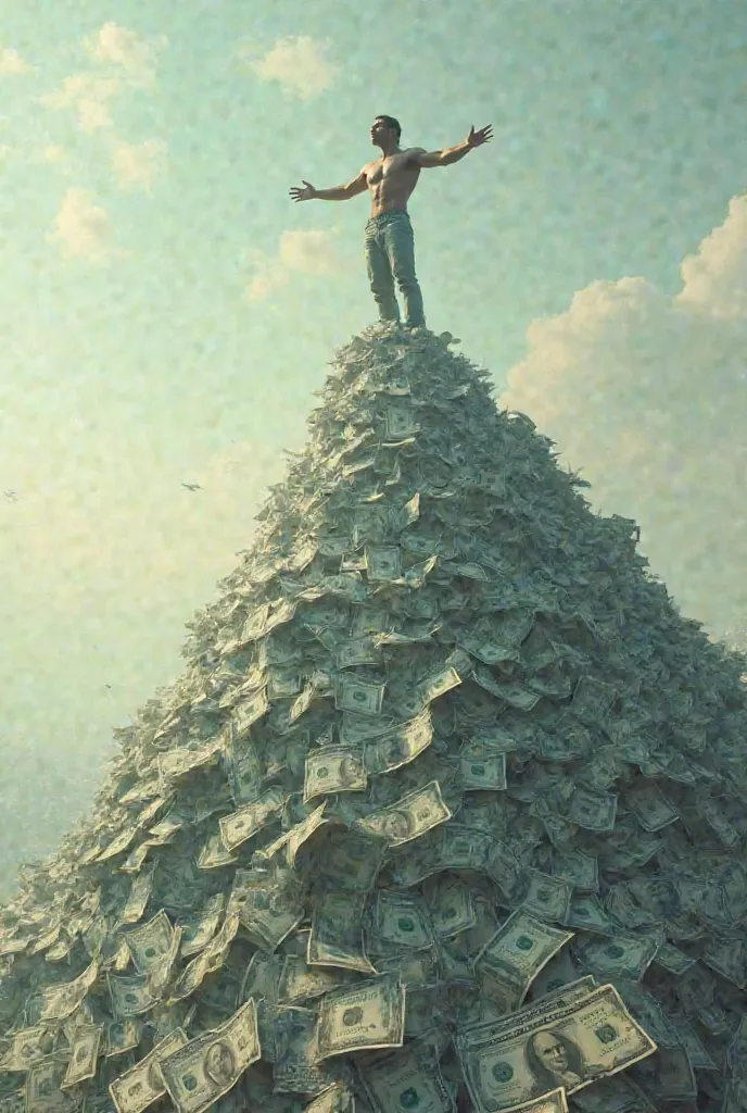 Standing on a mountain of dollars