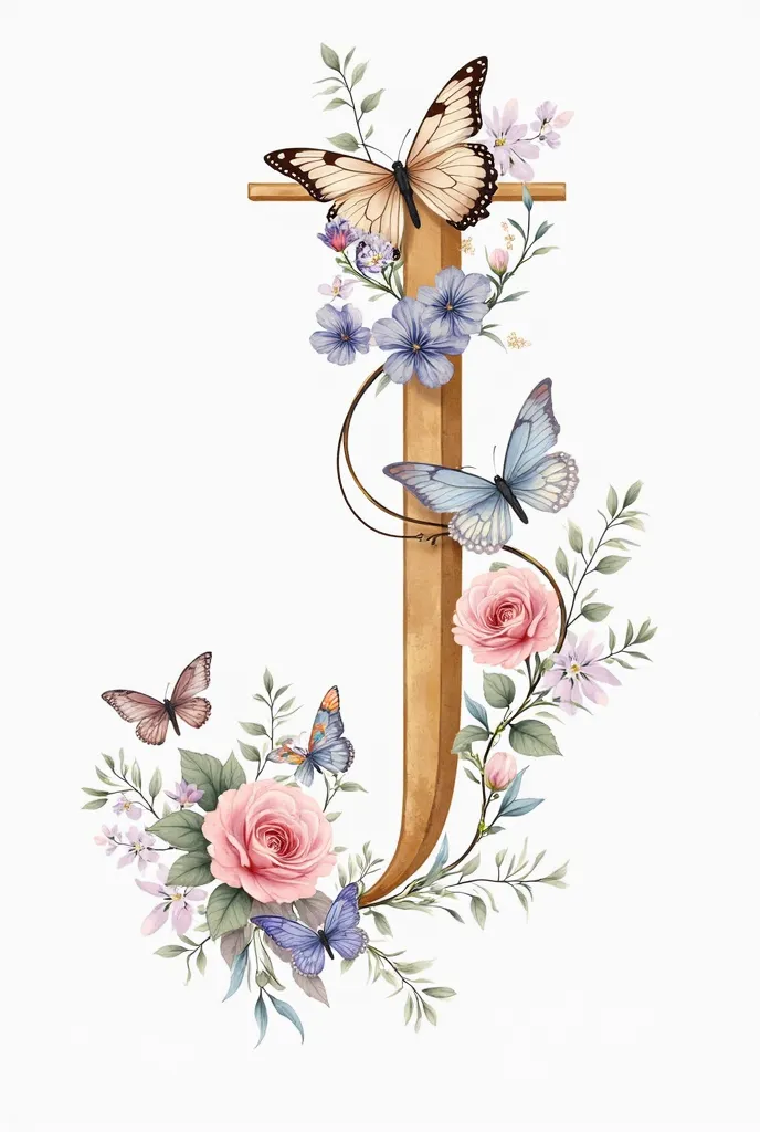 Description:
An artfully designed monogram with the letter” J” as a central element. The letter has an elegant, curved or calligraphic shape, which gives it a noble and harmonious appearance.

Decorations:
	• flowers: Different flower tendrils wrap around ...