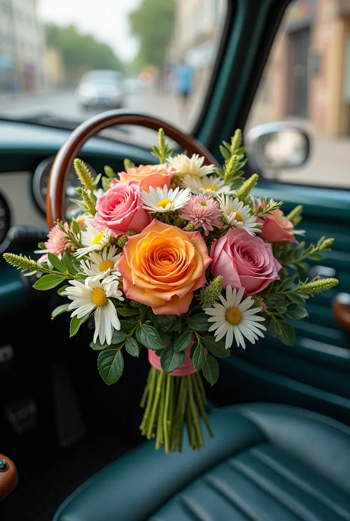 DANS UNE MINI COOPER LE BOUQUET 