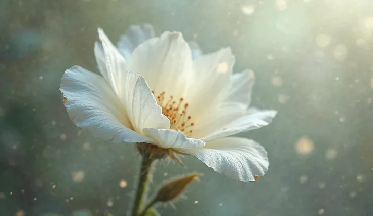 a white flower, peaceful mood, environment background, looks mysterious, masterpiece