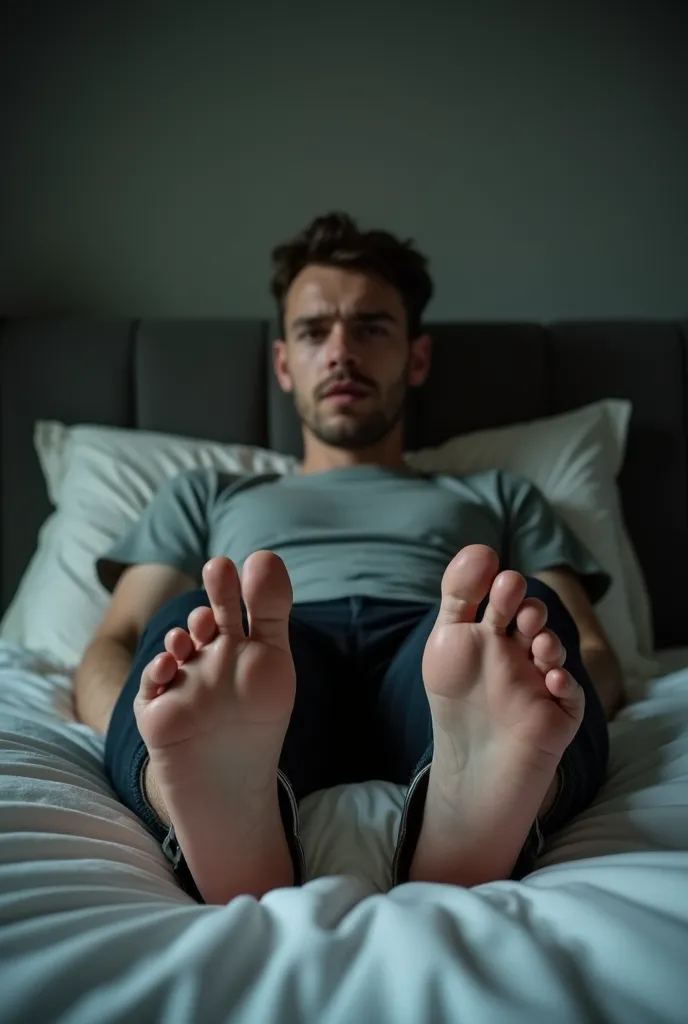 When he wakes up at home, an anxious young man who sees his bare feet and hands cuffed to the iron of the bed, movements are restricted. Underfoot is the focus of the image, lies on the bed with his mouth glued with a sticky liquid or covered with black ta...