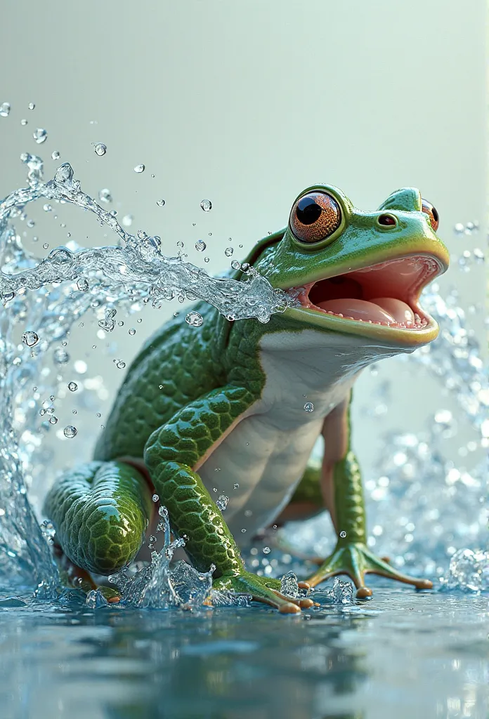 best quality,  very high resolution , 4K Detailed CG, masterpiece, Frog Spitting Water, A frog that spews water, Frog Spitting Water